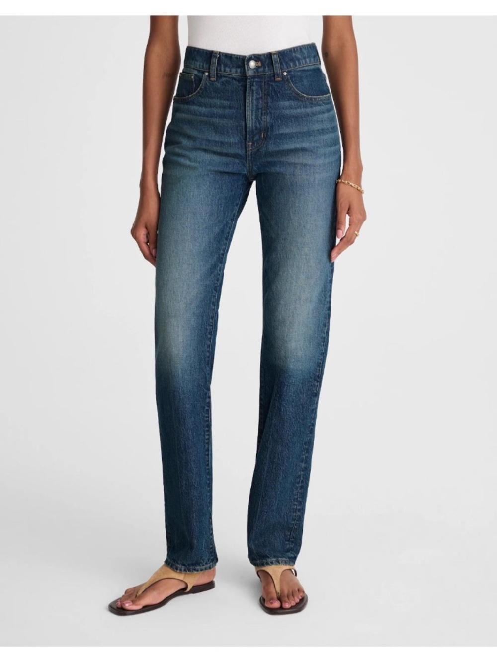 Madewell Women's the Long Line Straight Jeans - Medium Indigo Blue
